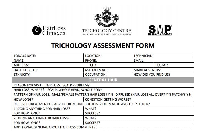 Trichology Assessment Form